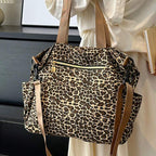 Canvas Crossbody Bag with Leopard Print