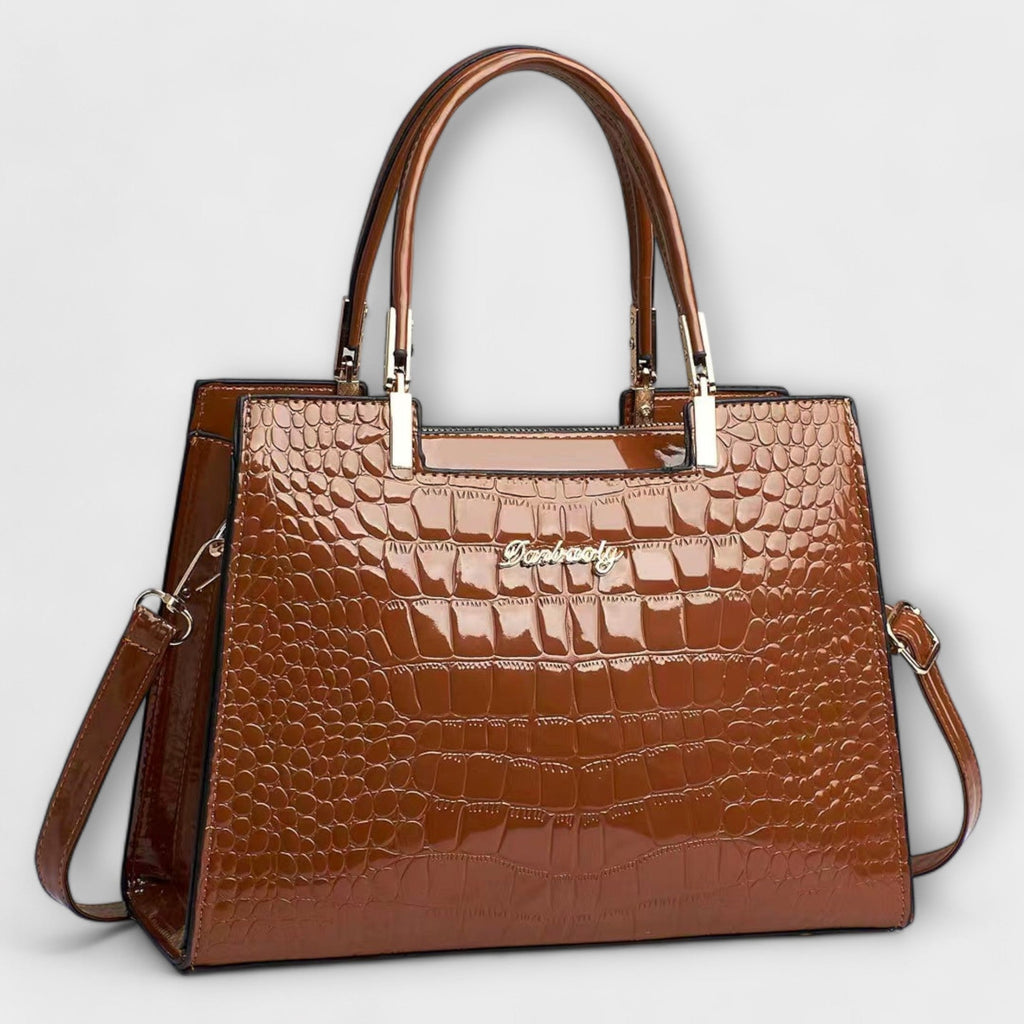 Glossy Handbag with Crocodile Print