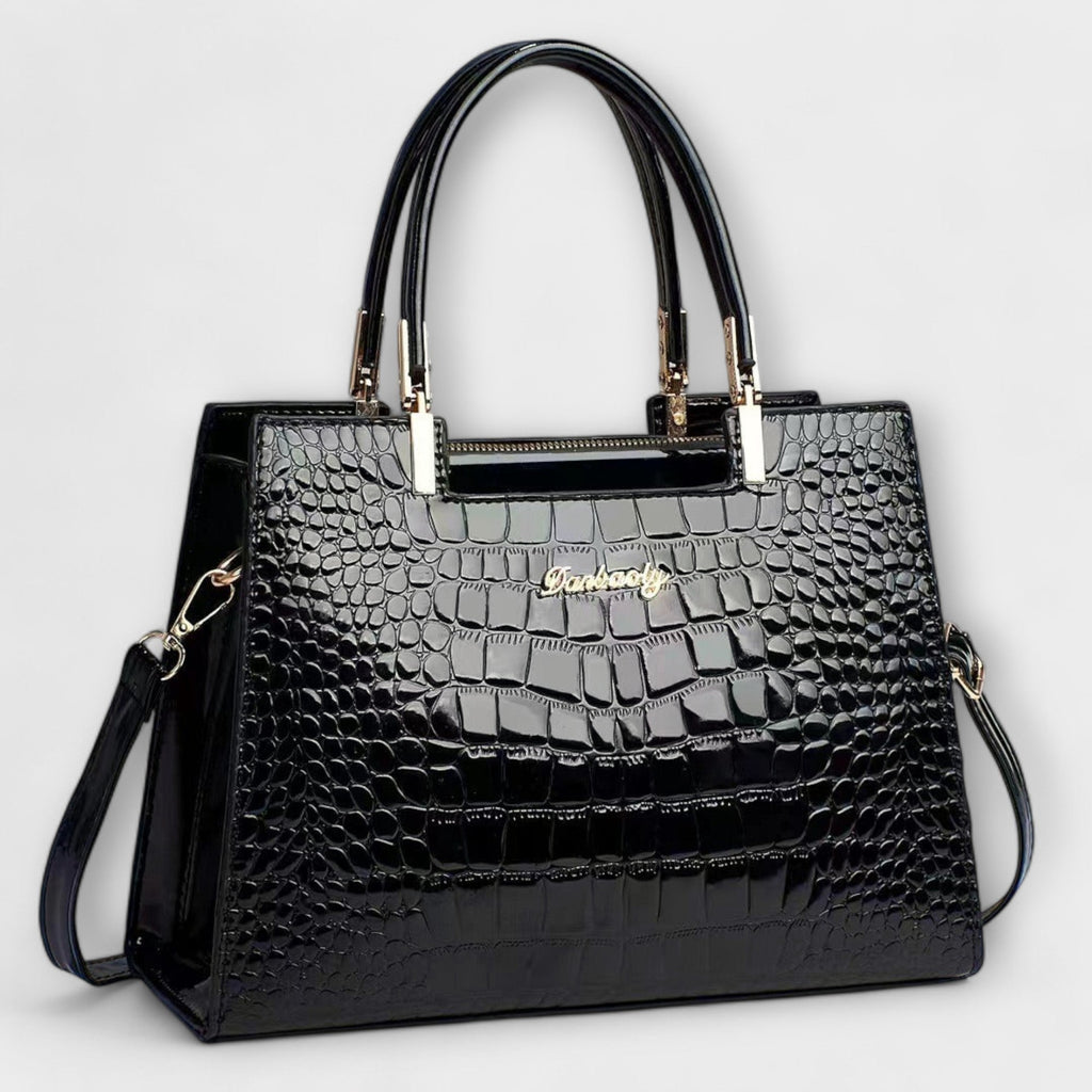 Glossy Handbag with Crocodile Print