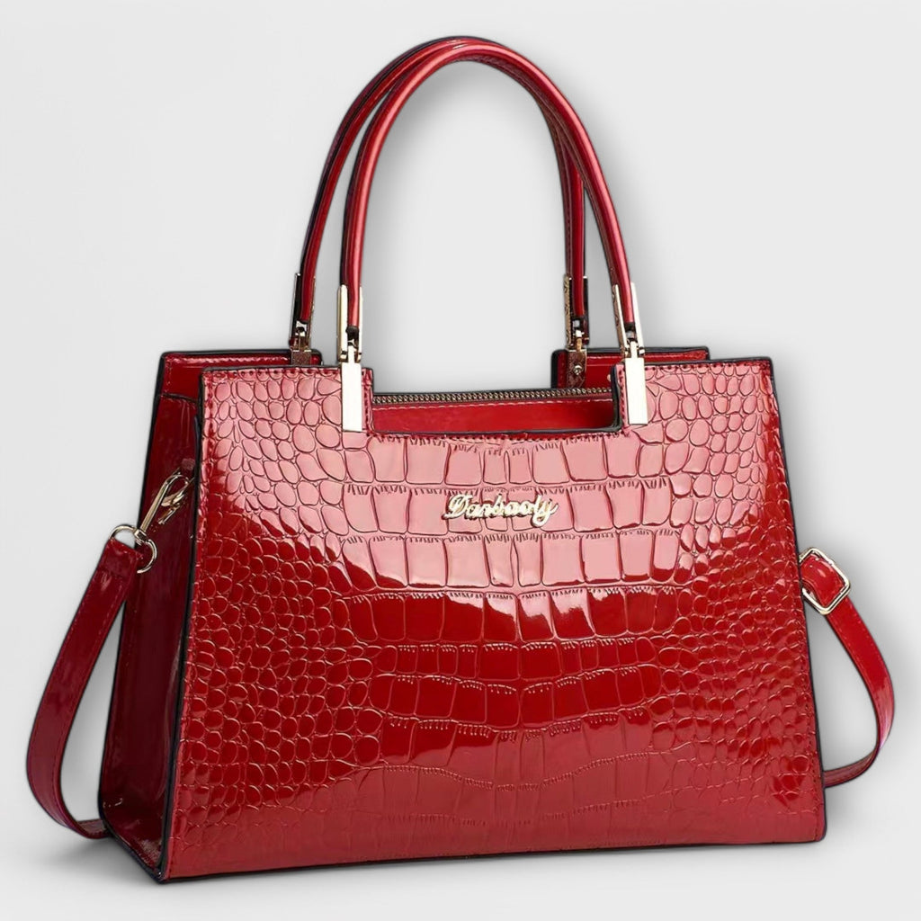 Glossy Handbag with Crocodile Print