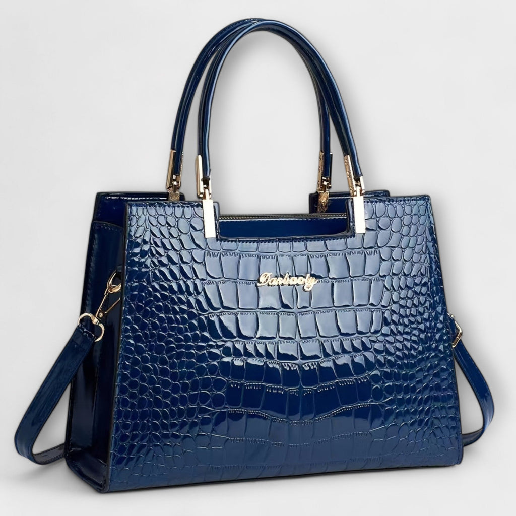 Glossy Handbag with Crocodile Print