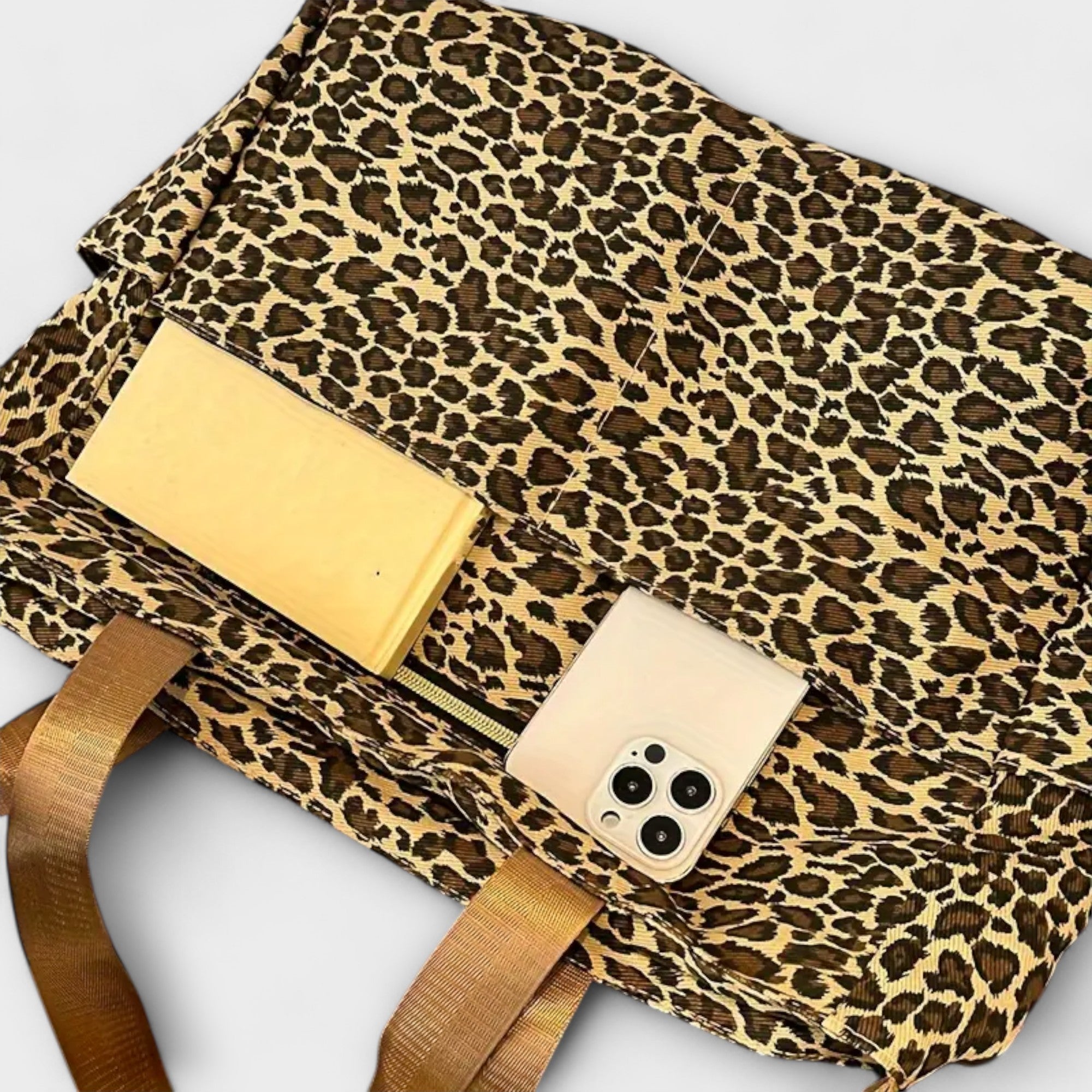 Canvas Crossbody Bag with Leopard Print