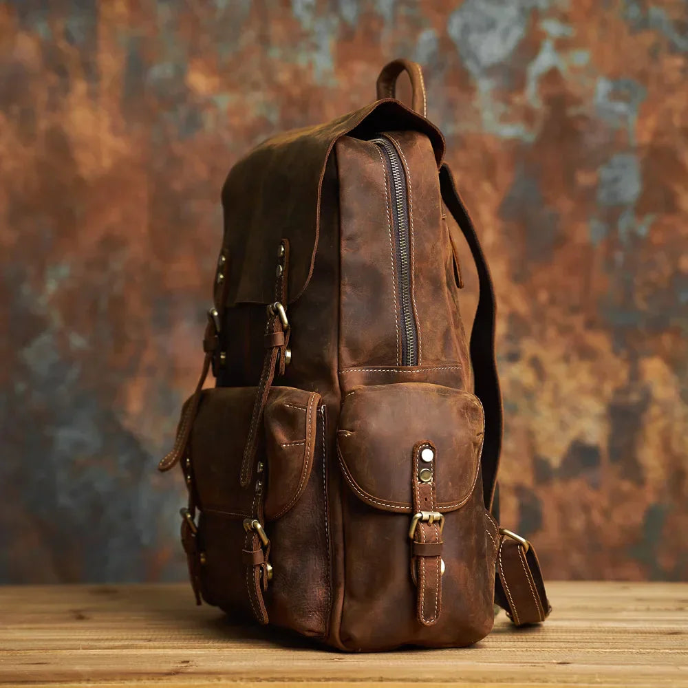 Rugged Travel Backpack Brown Large Capacity Daypack