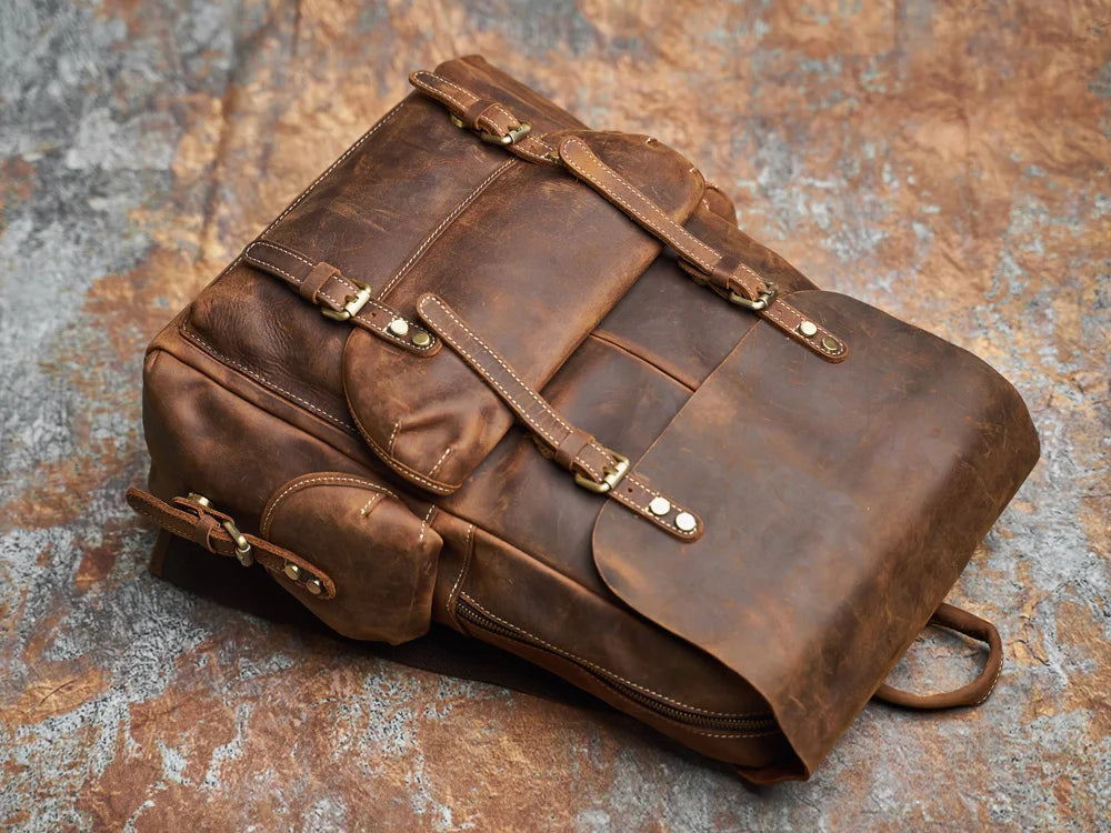 Rugged Travel Backpack Brown Large Capacity Daypack