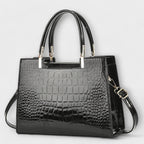 Glossy Handbag with Crocodile Print