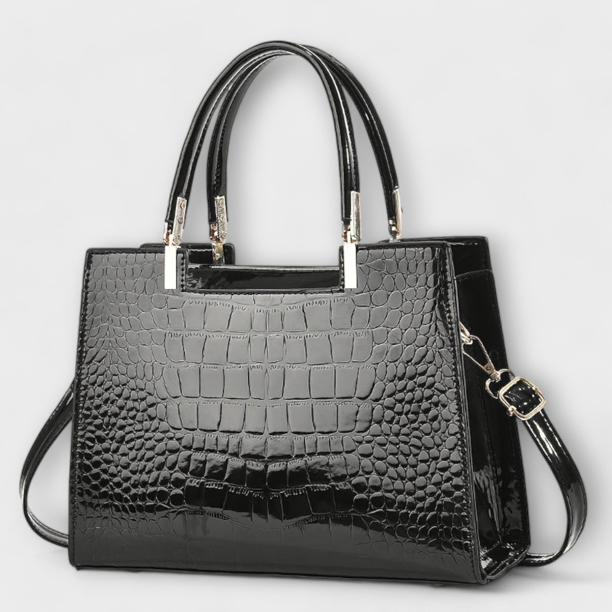 Glossy Handbag with Crocodile Print
