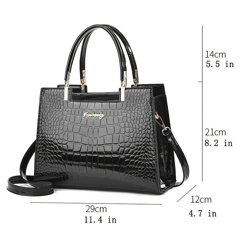 Glossy Handbag with Crocodile Print
