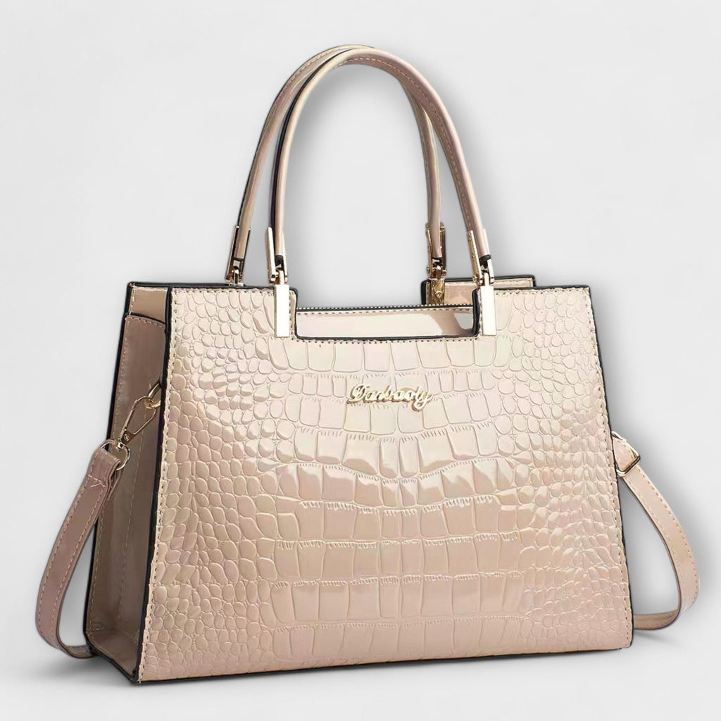 Glossy Handbag with Crocodile Print