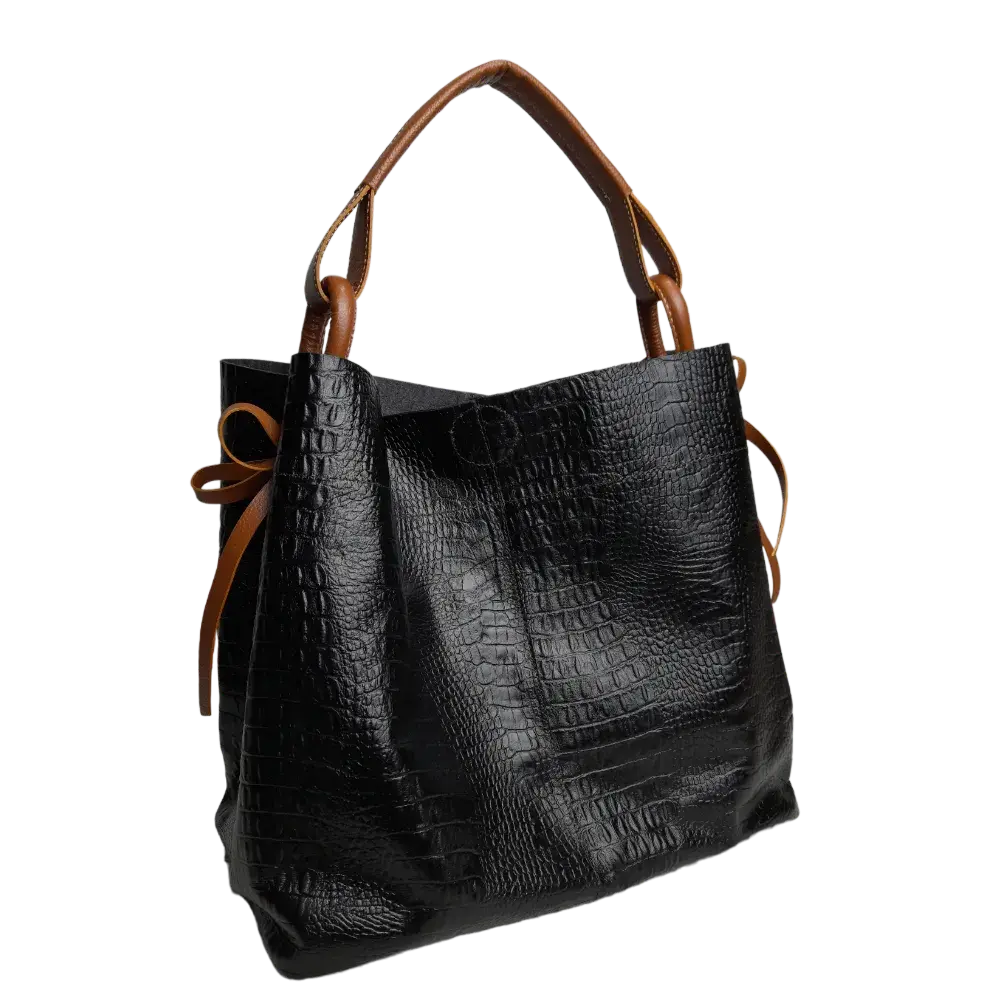 Aubrey Reptil Black Women's Leather Handbag