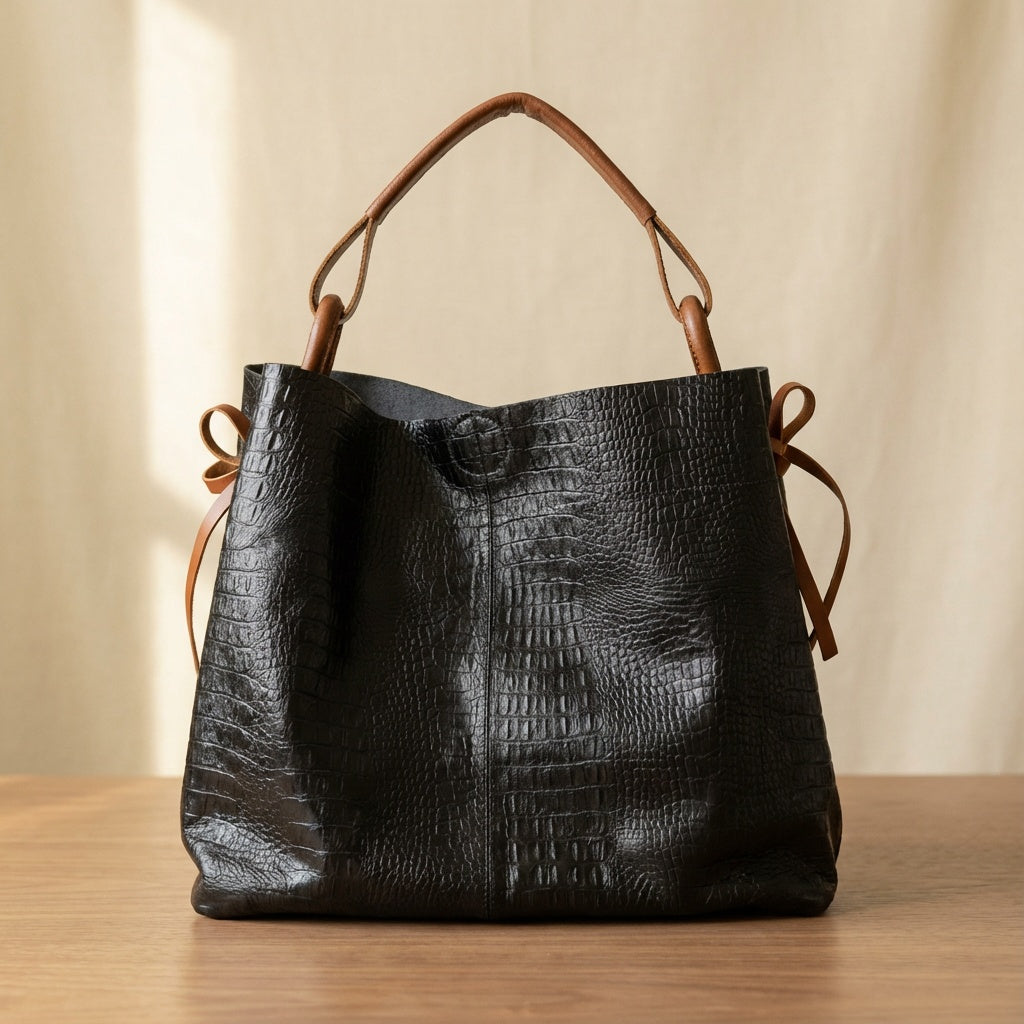 Aubrey Reptil Black Women's Leather Handbag