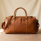 Tan Leather Travel Duffel Bag