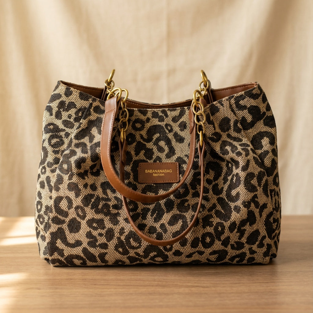 Canvas Bag with Leopard Print