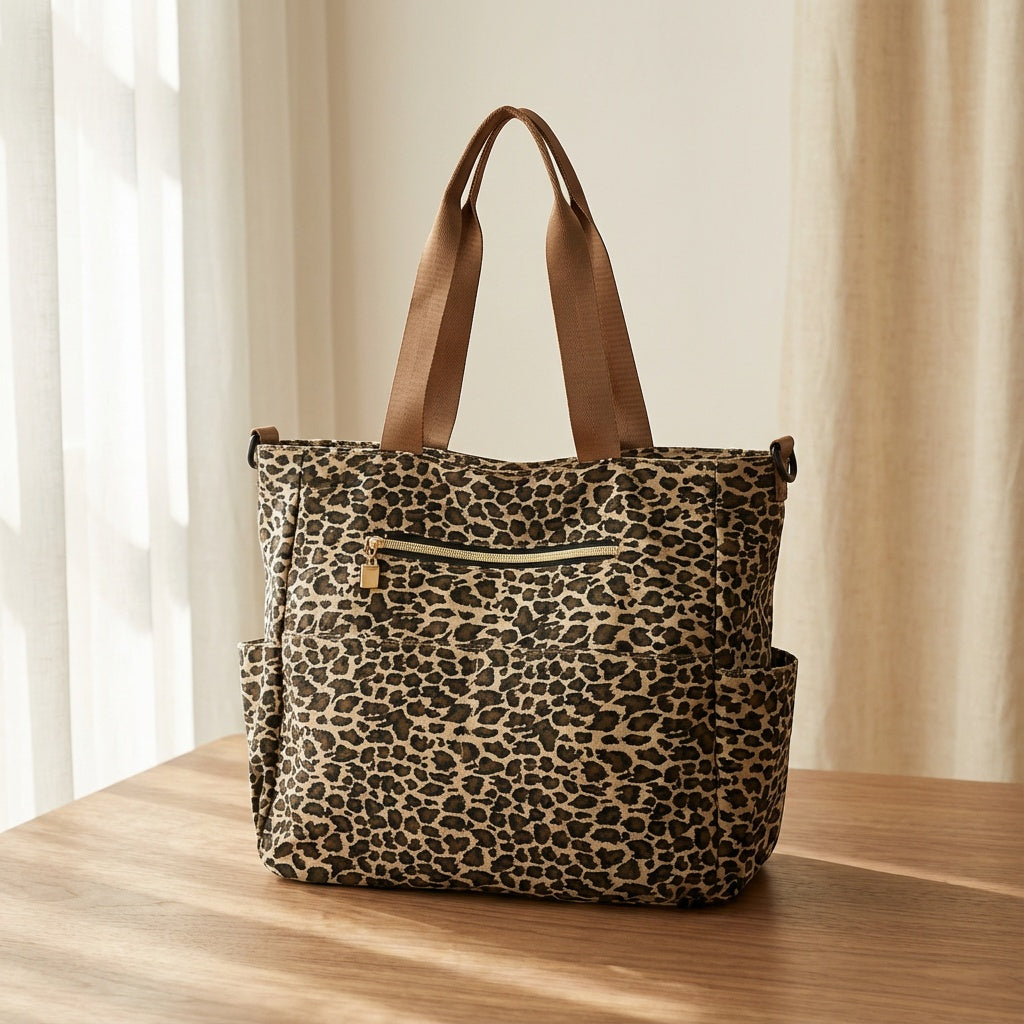 Canvas Crossbody Bag with Leopard Print