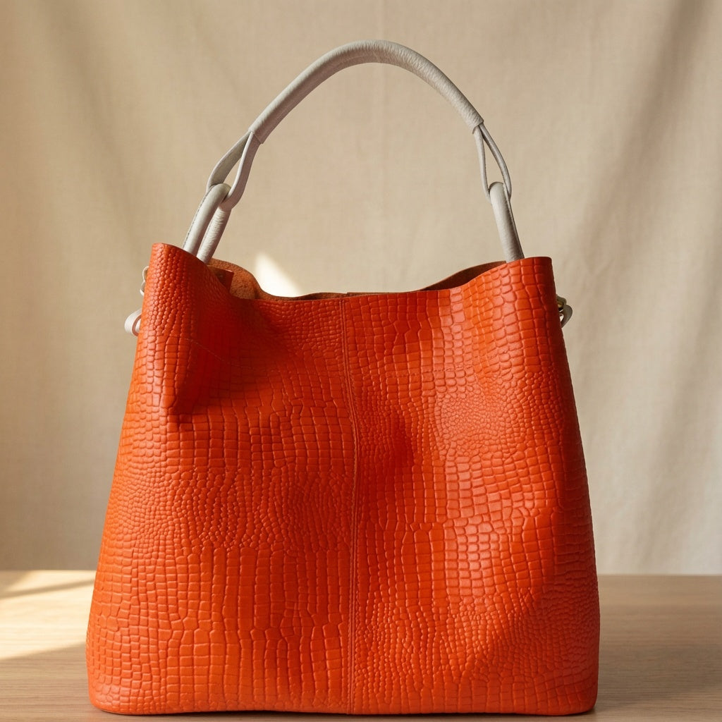 Aubrey Reptile Orange Women's Leather Handbag