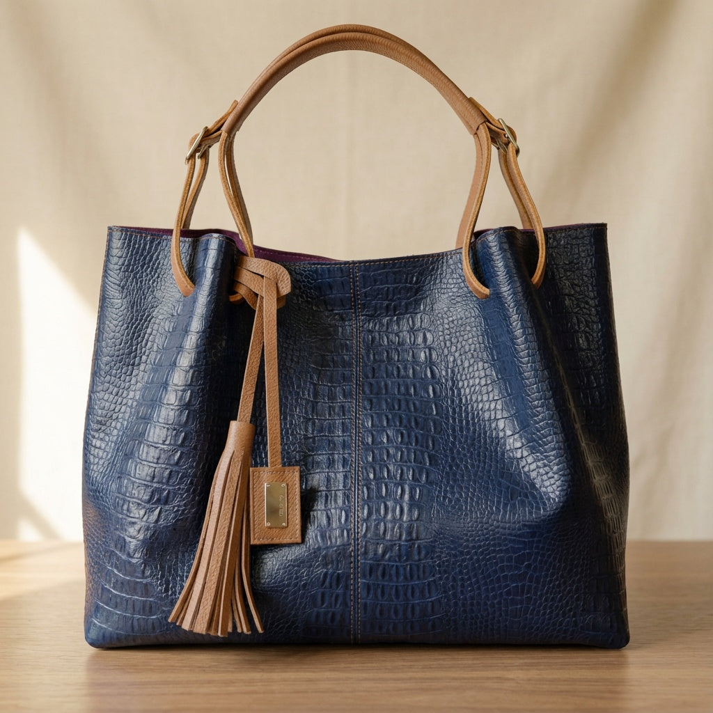 Adelle Reptile Dark Blue Women's Leather Handbag