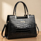 Glossy Handbag with Crocodile Print