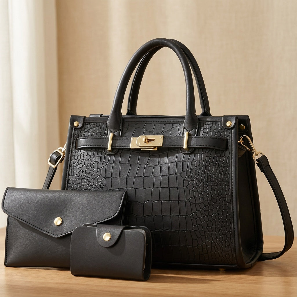 Premium Allure 3-Piece Leather Bag Set